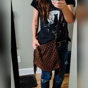 McFadin Western Studded Fringe Leather Crossbody Purse